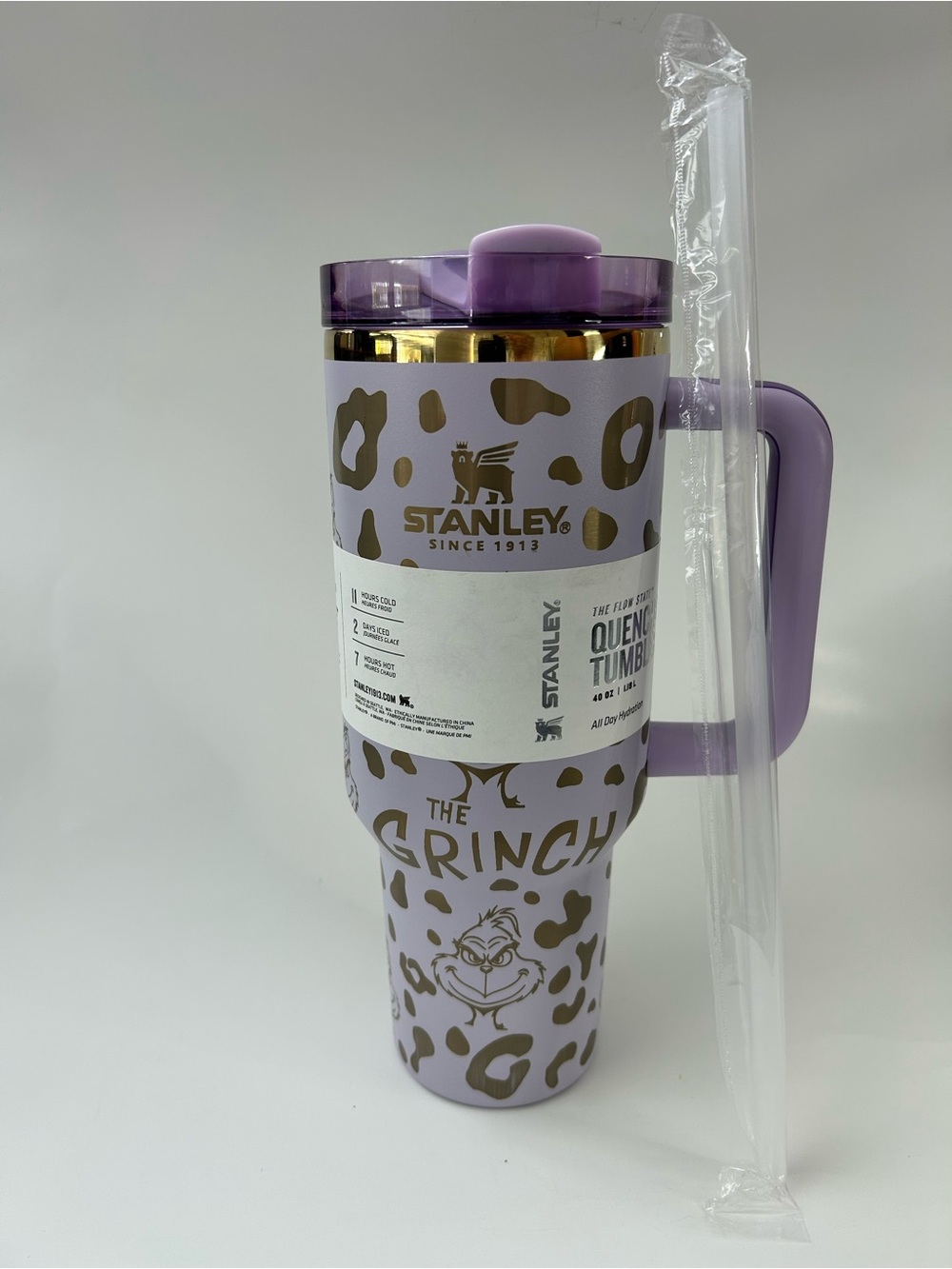 Stanley Lavender & Gold Grinch Queen Tumbler with Purple Lid and Handle - Picture 4 of 4